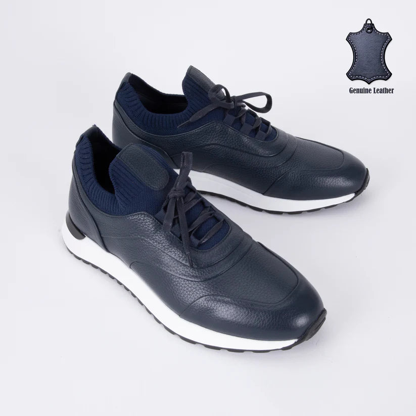 Trust Shoes D546T Erkek Sneaker Spor Ayakkabı, Hakiki Deri & Knit Üst, EVA Taban Günlük Kullanım
