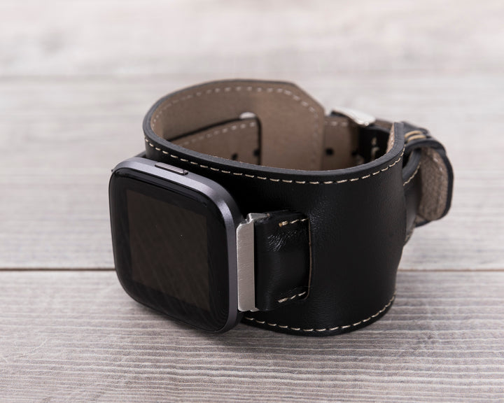 Fitbit Versa, Lite, Sense Serileri İle uyumlu, Deri Saat Kordonu, Cuff Rustik Siyah