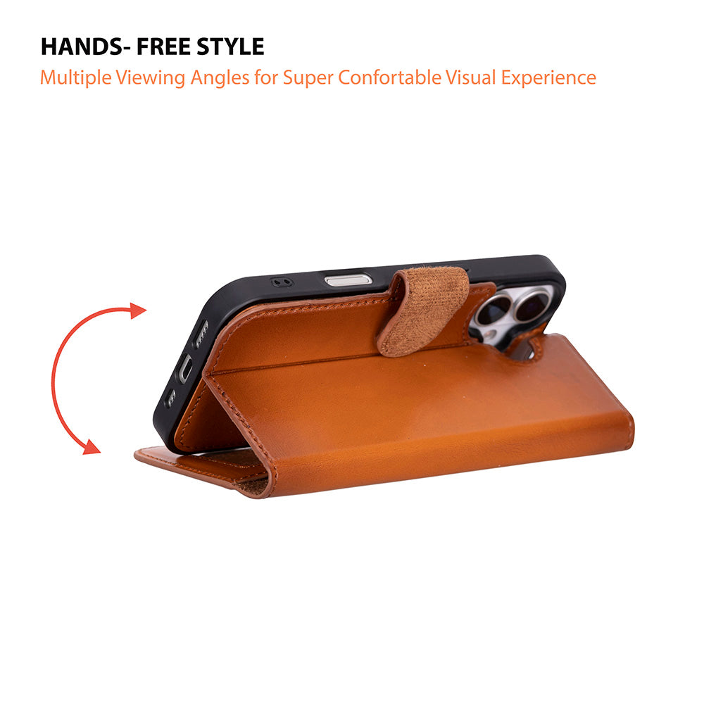 Apple iPhone 17 için, Hakiki Deri, El Yapımı Cüzdanlı Kılıf, Magsafe ile uyumlu, İç Yüzeyi Kadife, Gölgeli Taba