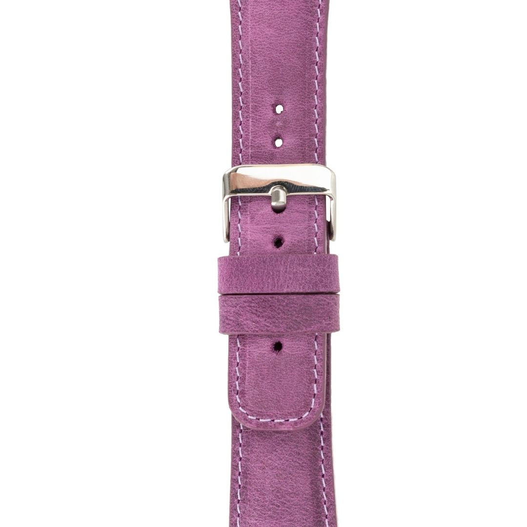 Hakiki Deri, El Yapımı, Saat Kordonu, 22 mm Ölçü, Rustik Mor