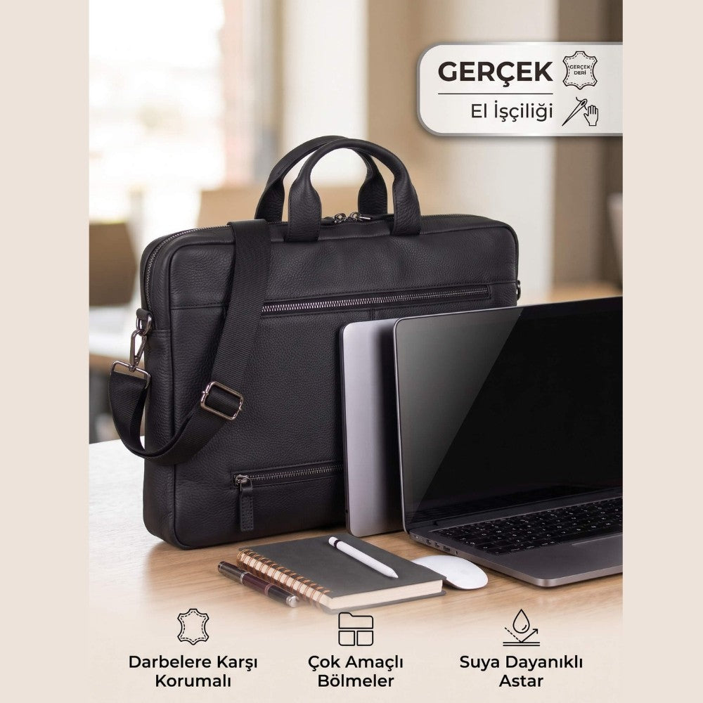 Truro Hakiki Deri Laptop Çantası 13", Seyahat Uyumlu Evrak Çantası