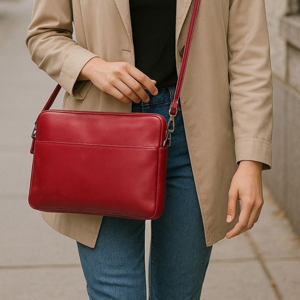 Leeds 16 inç MacBook Ve Pc Uyumlu, Hakiki Deri, El Yapımı Kılıf, Gölgeli Kırmızı