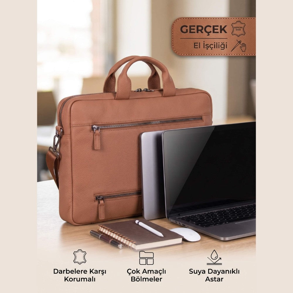 Truro Hakiki Deri Laptop Çantası 13", Seyahat Uyumlu Evrak Çantası