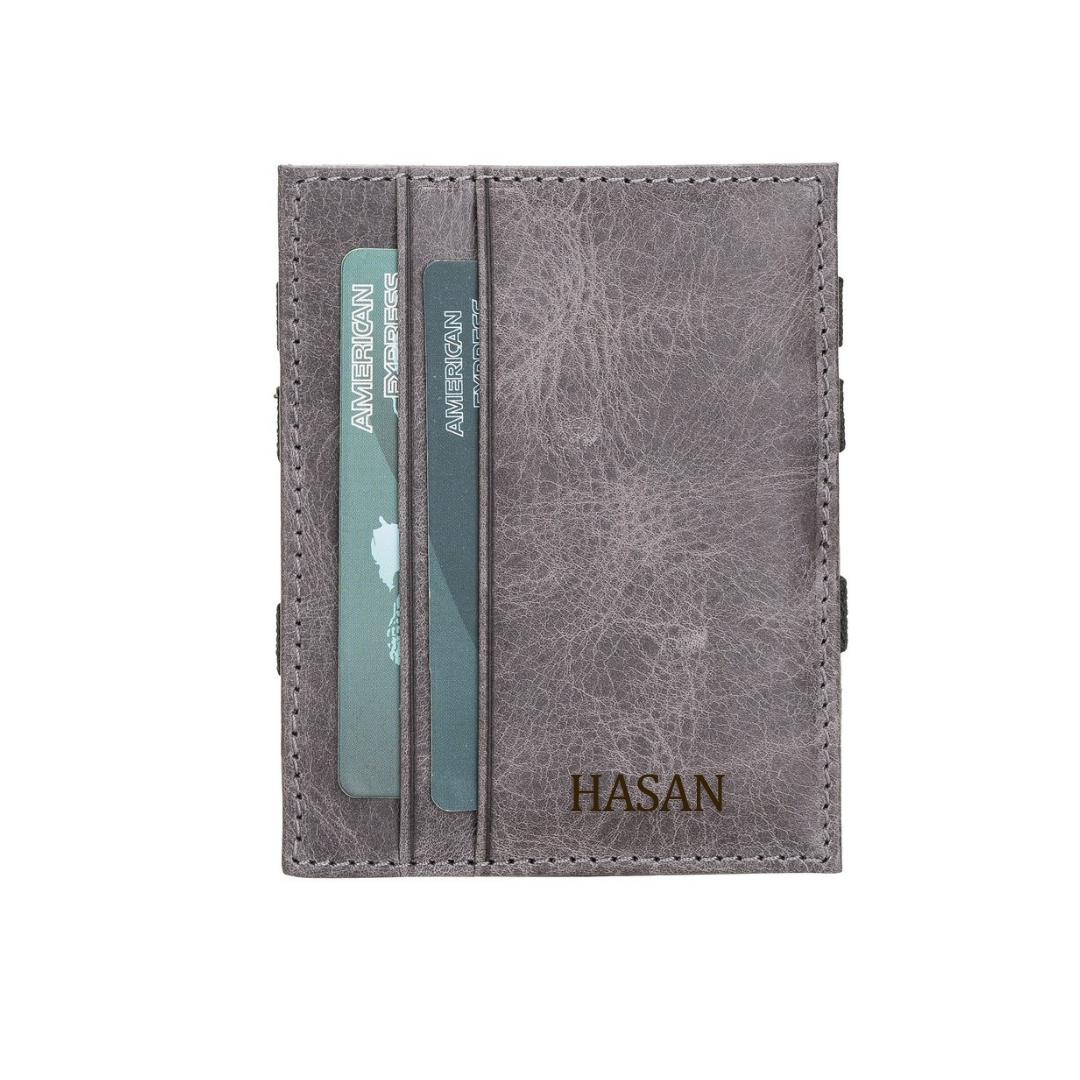 Yule Hakiki Deri, El Yapımı Kartlık, 4 Kart Kapasiteli, Antik Gri