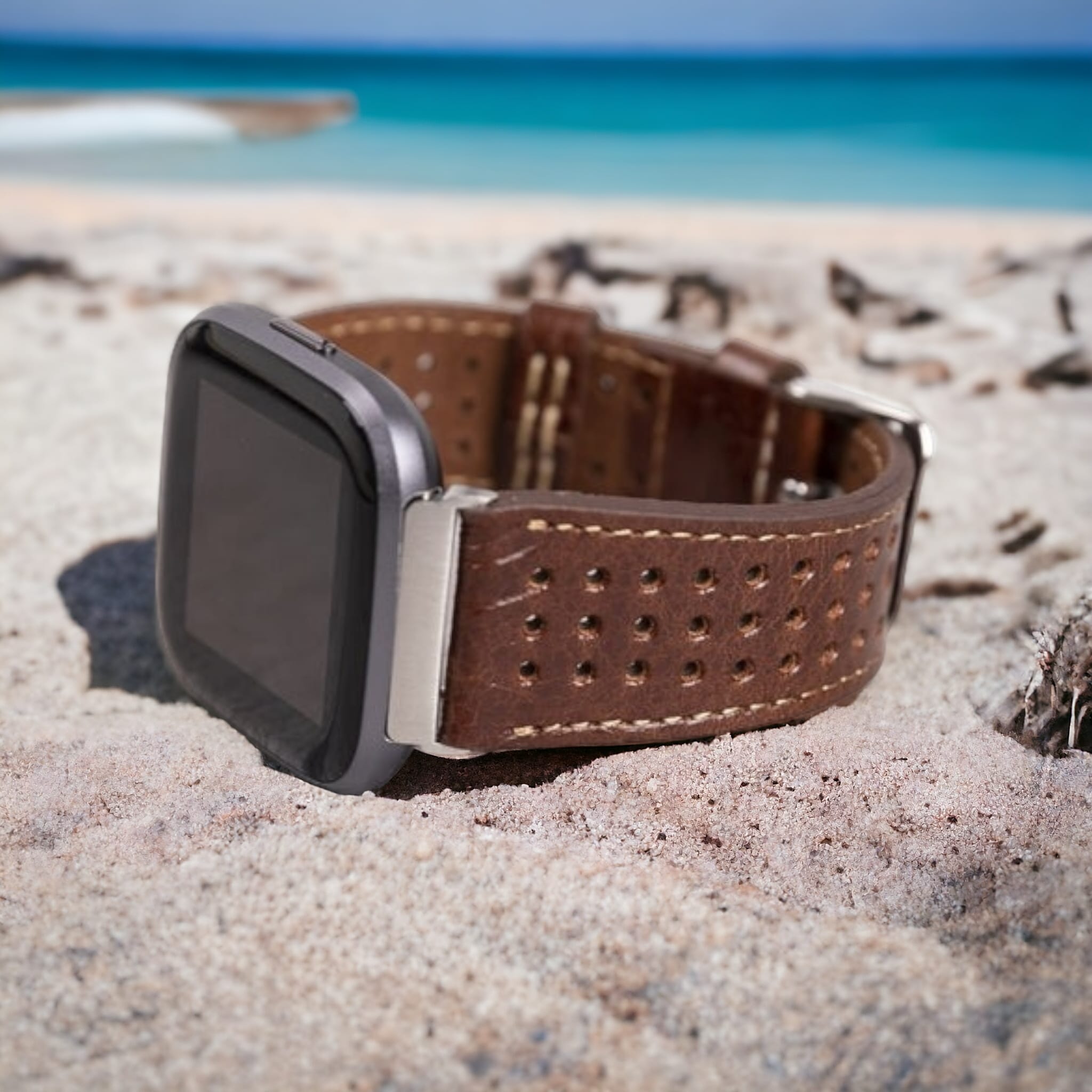 Fitbit Versa, Lite, Sense Serileri İle uyumlu, Deri Saat Kordonu, Spor Kahverengi