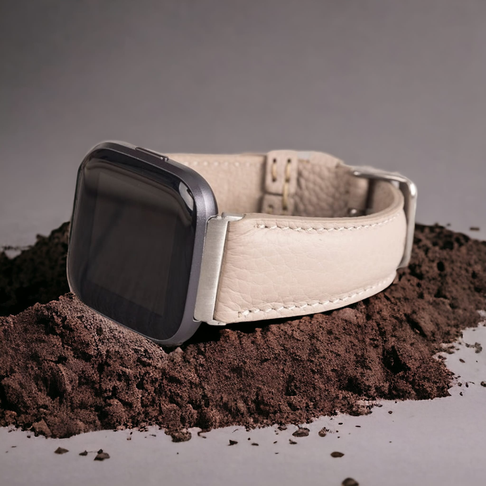 Fitbit Versa, Lite, Sense Serileri İle uyumlu, Deri Saat Kordonu, Bej