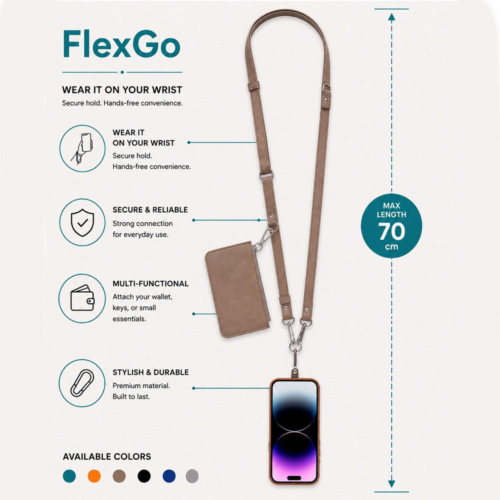 FlexGo İkisi Birarada Eller Serbest Telefon Askısı Ve Cüzdan Seti- Tüm Telefon Modelleri İle Uyumlu Vegan Deri