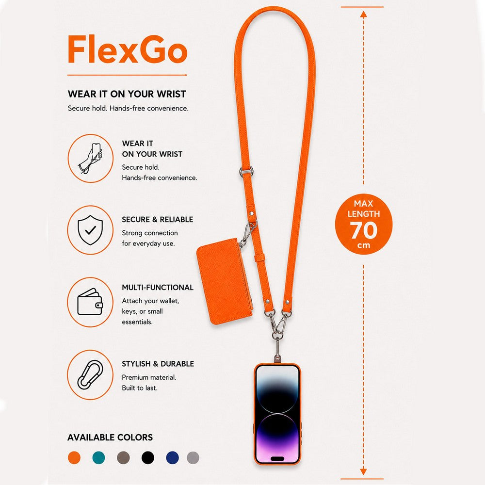 FlexGo İkisi Birarada Eller Serbest Telefon Askısı Ve Cüzdan Seti- Tüm Telefon Modelleri İle Uyumlu Vegan Deri