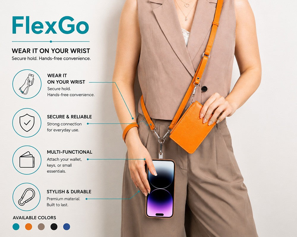 FlexGo İkisi Birarada Eller Serbest Telefon Askısı Ve Cüzdan Seti- Tüm Telefon Modelleri İle Uyumlu Vegan Deri