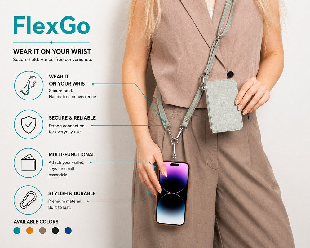 FlexGo İkisi Birarada Eller Serbest Telefon Askısı Ve Cüzdan Seti- Tüm Telefon Modelleri İle Uyumlu Vegan Deri
