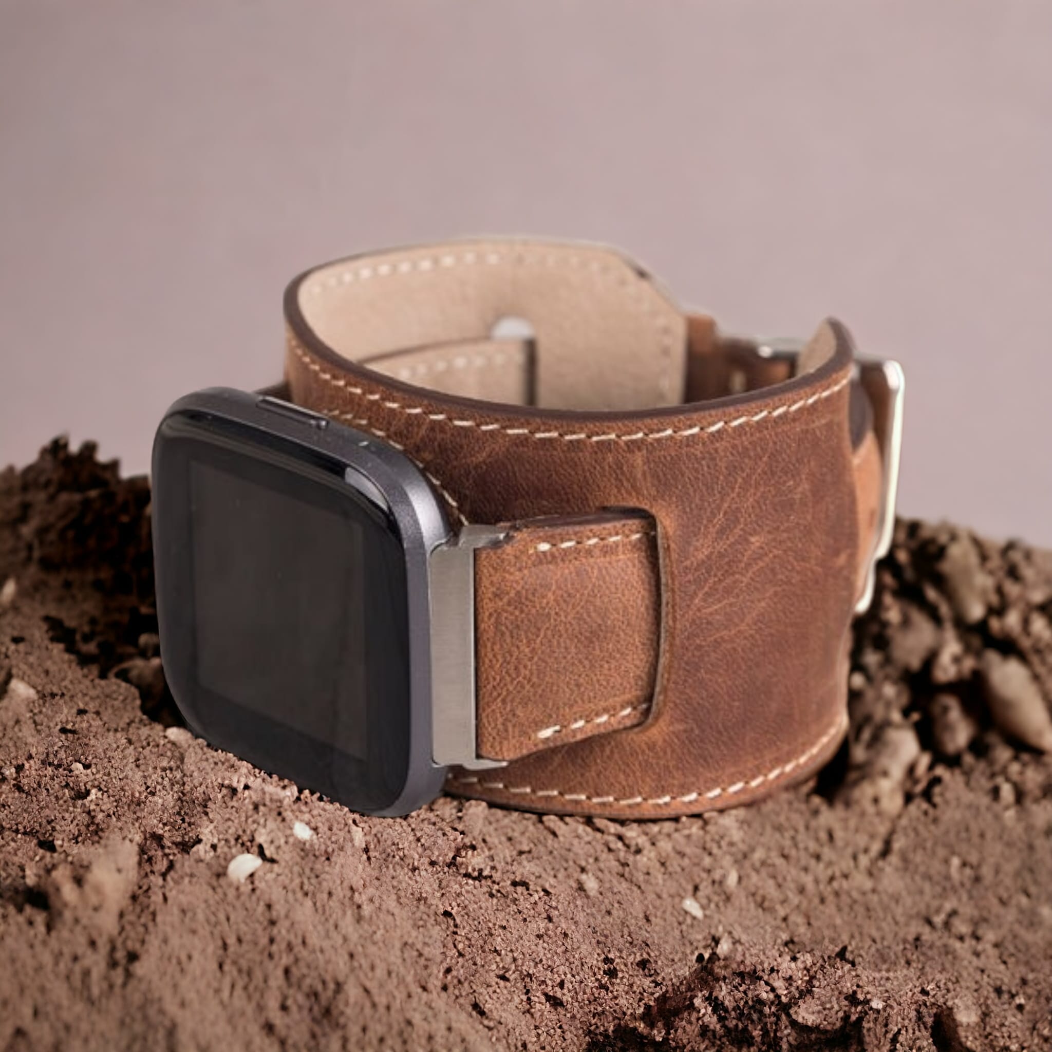 Fitbit Versa, Lite, Sense Serileri İle uyumlu, Deri Saat Kordonu, Cuff Karamel