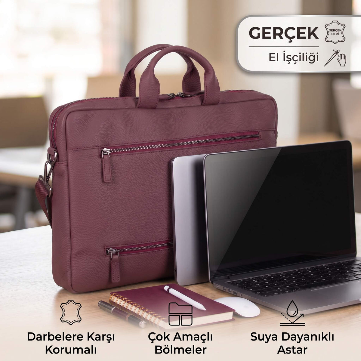 Truro Hakiki Deri Laptop Çantası 13", Seyahat Uyumlu Evrak Çantası