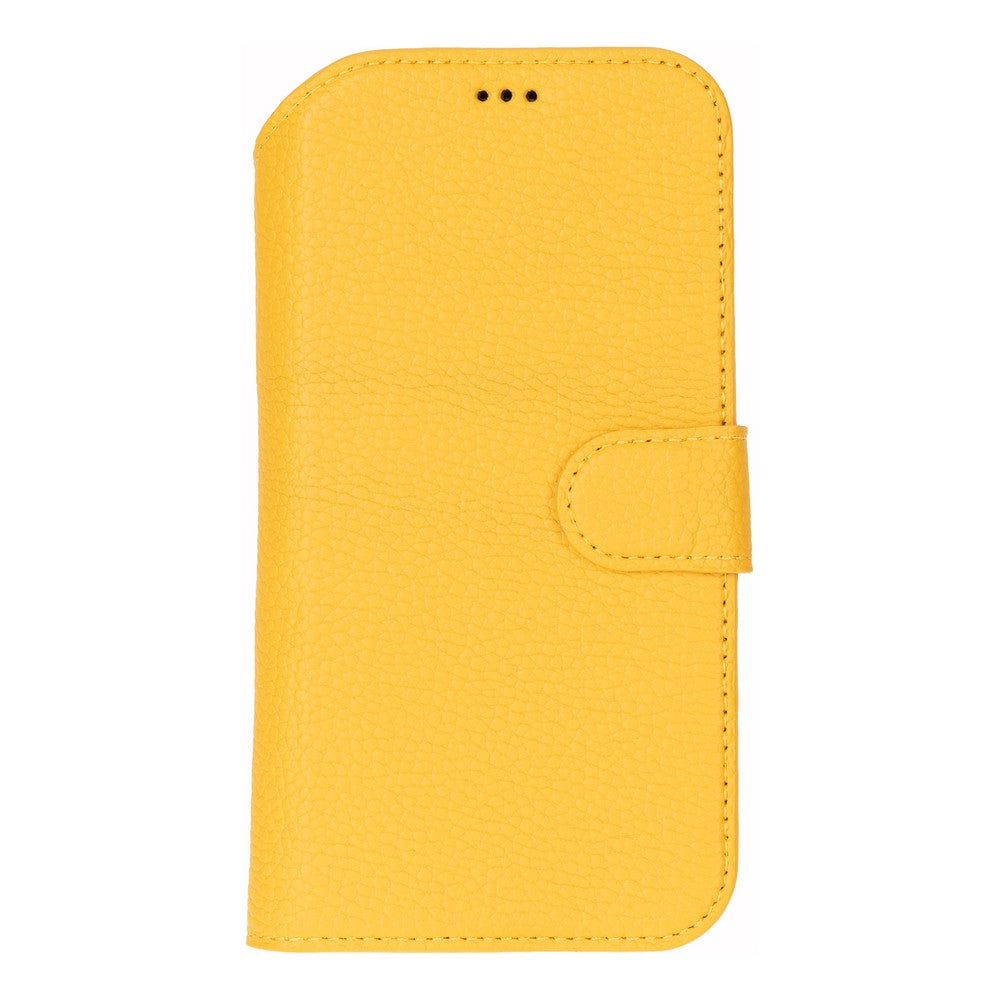 Apple iPhone 17 için, Hakiki Deri, El Yapımı Cüzdanlı Kılıf, Magsafe ile uyumlu, İç Yüzeyi Kadife, Limon Sarı