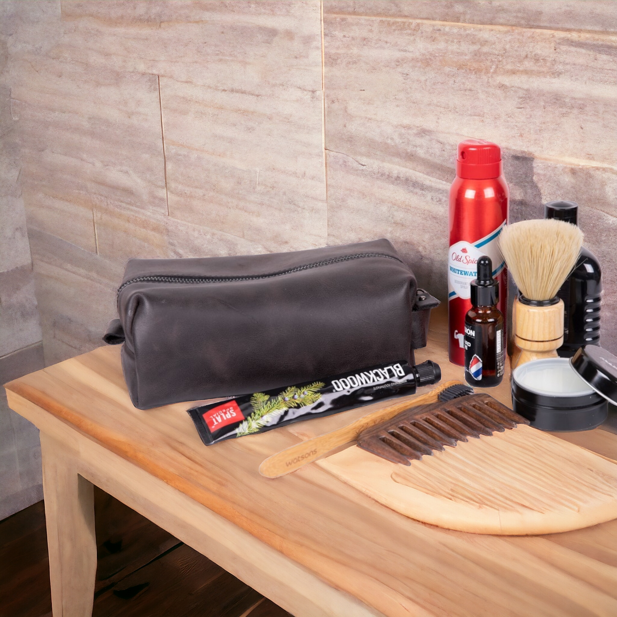 Eve Dopp Kit, Hakiki Deri, El Yapımı, Kişisel Bakım Çantası, M Ölçü, TN1 Kahverengi
