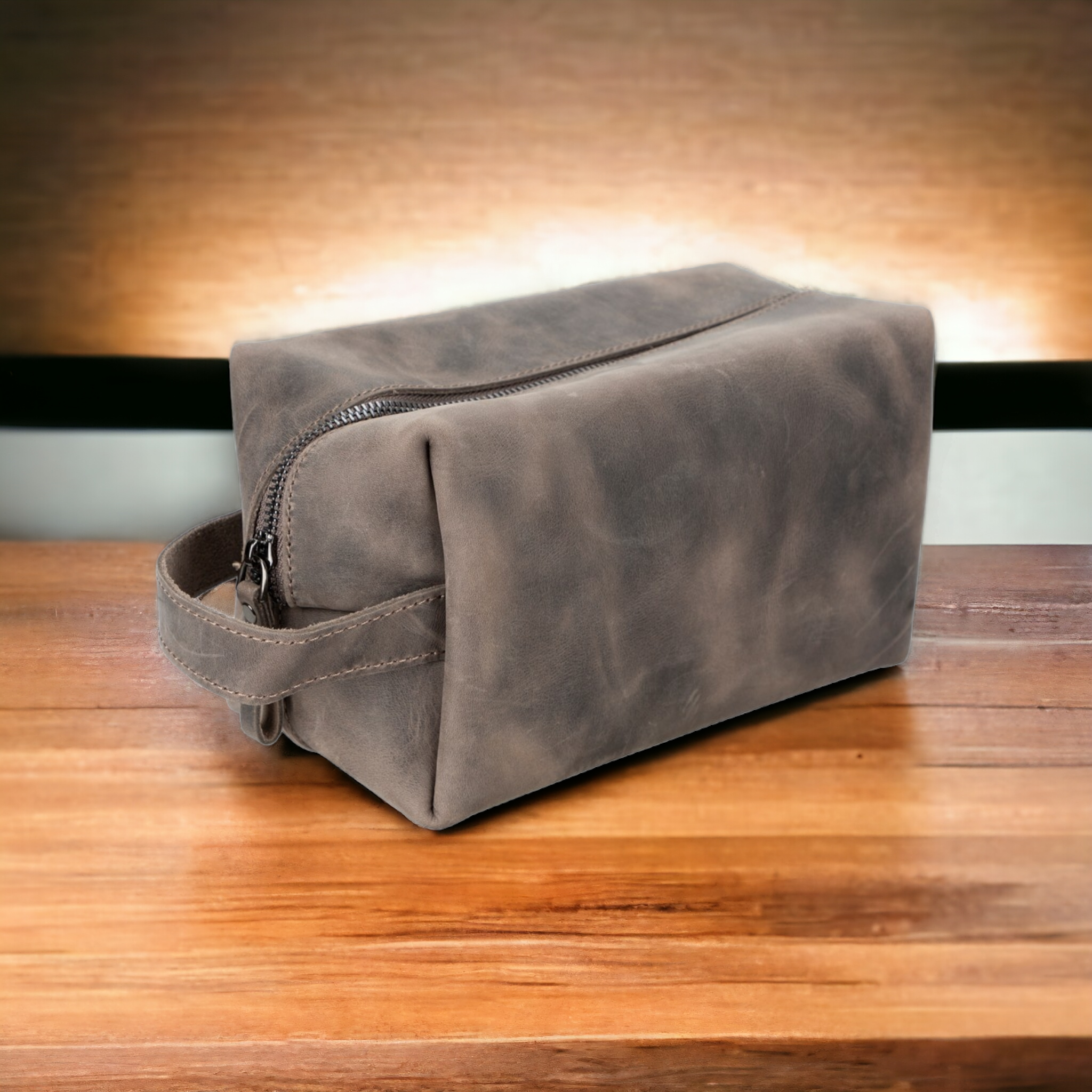 Eve Dopp Kit, Hakiki Deri, El Yapımı, Kişisel Bakım Çantası, XL Ölçü, Antik Koyu Kahve