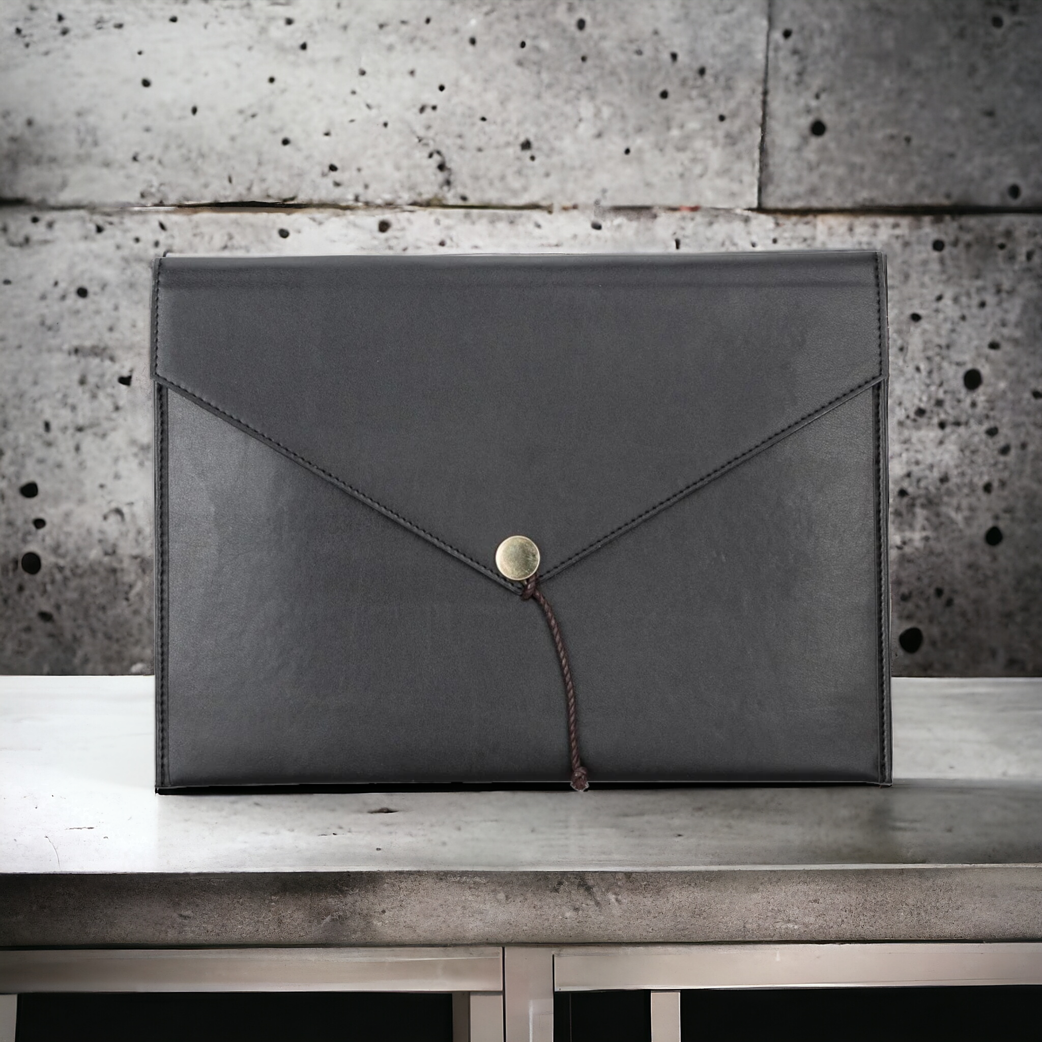 Mac Sleeve 15-16 inç MacBook uyumlu, Hakiki Deri, El Yapımı Kılıf, Kömür Siyah