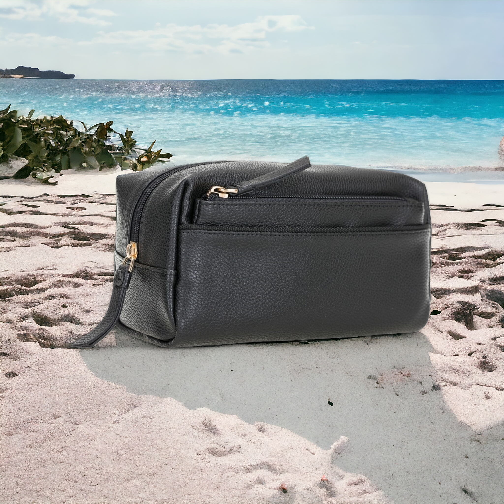 Marc DoppKit, Suni Deri, El Yapımı, Makyaj ve Bakım Çantası, Ekstra Çanta Hediyeli, Siyah