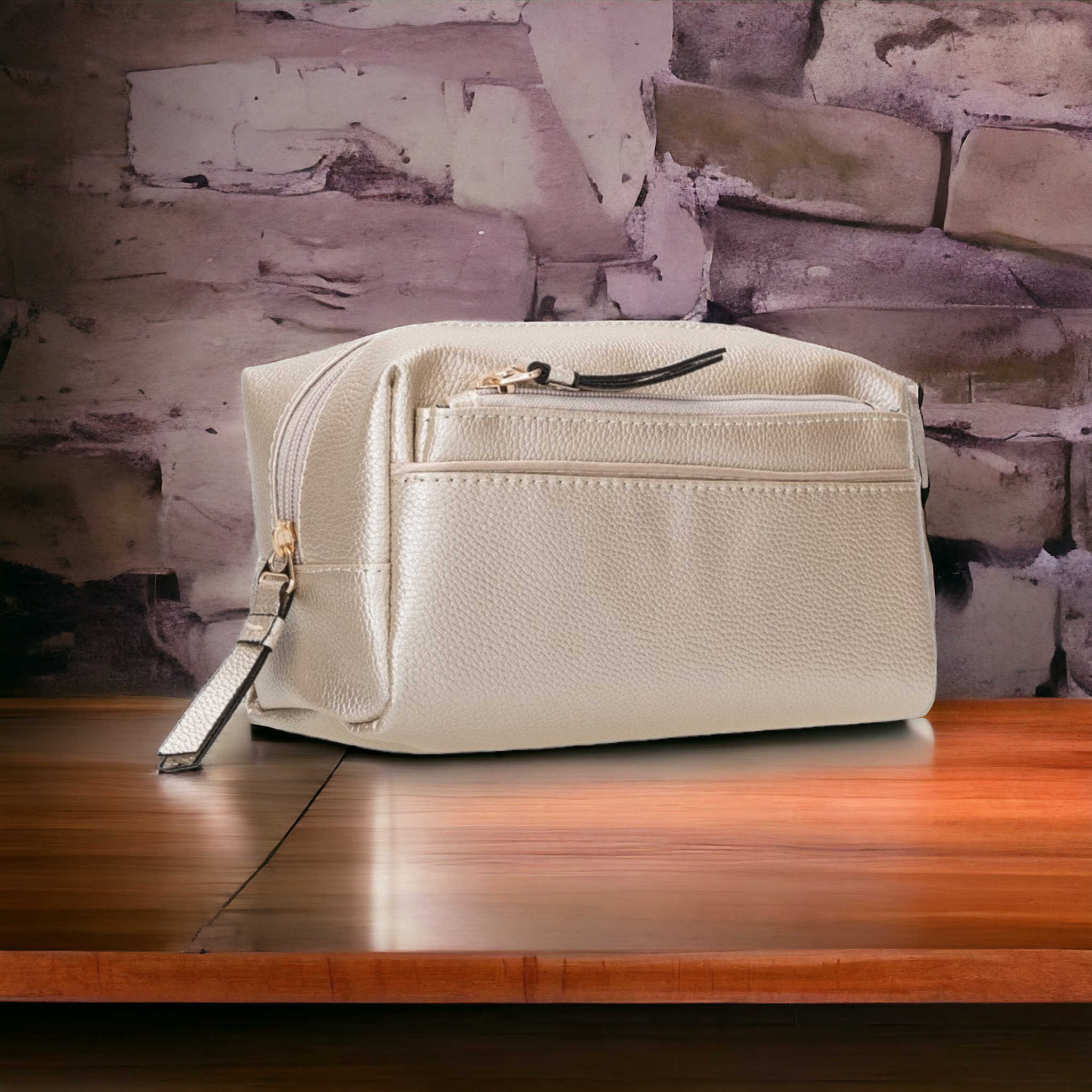 Marc DoppKit, Suni Deri, El Yapımı, Makyaj ve Bakım Çantası, Ekstra Çanta Hediyeli, Platin Gümüş