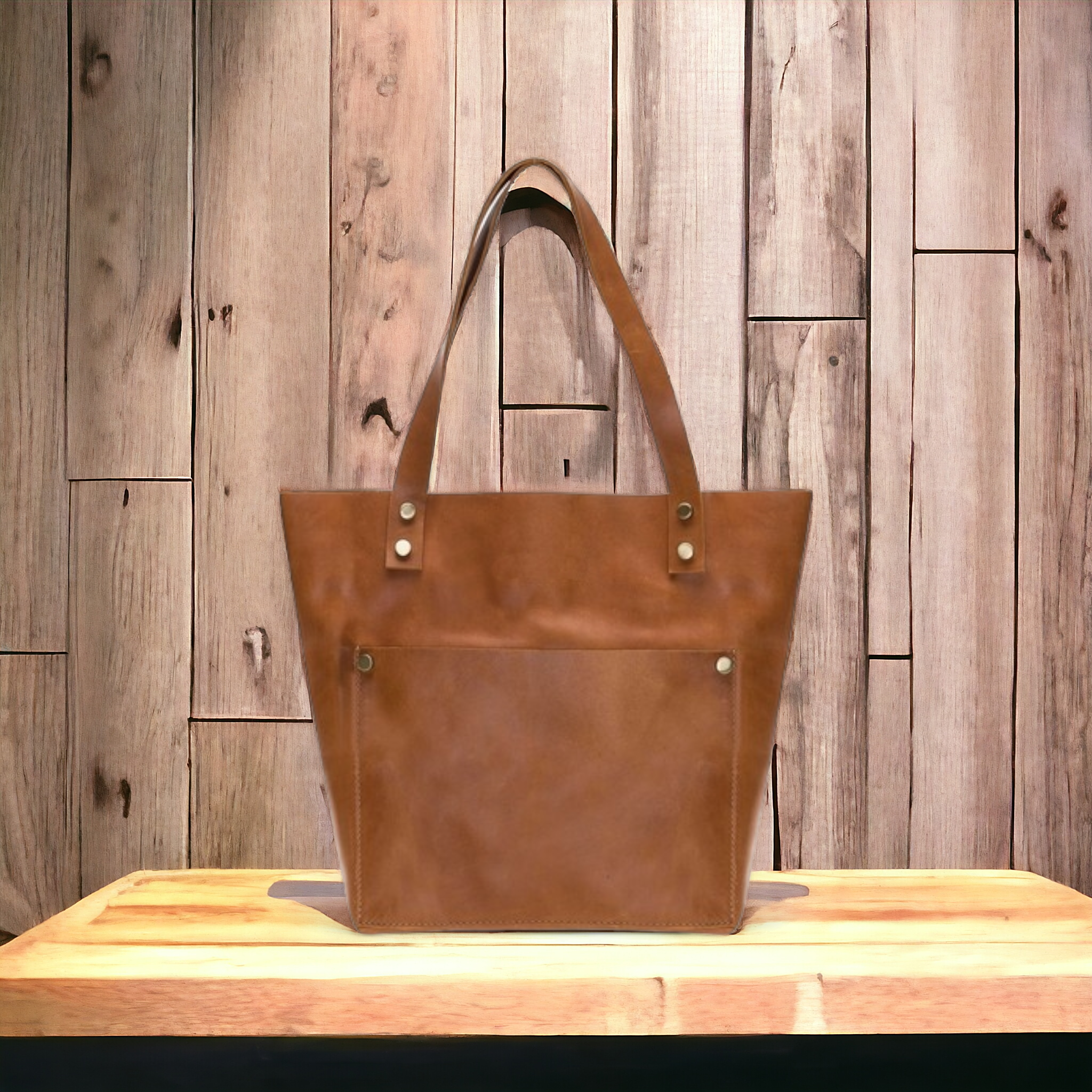 Moon Hakiki Deri, El Yapımı Kadın Çantası, Büyük Boy, Antik Taba