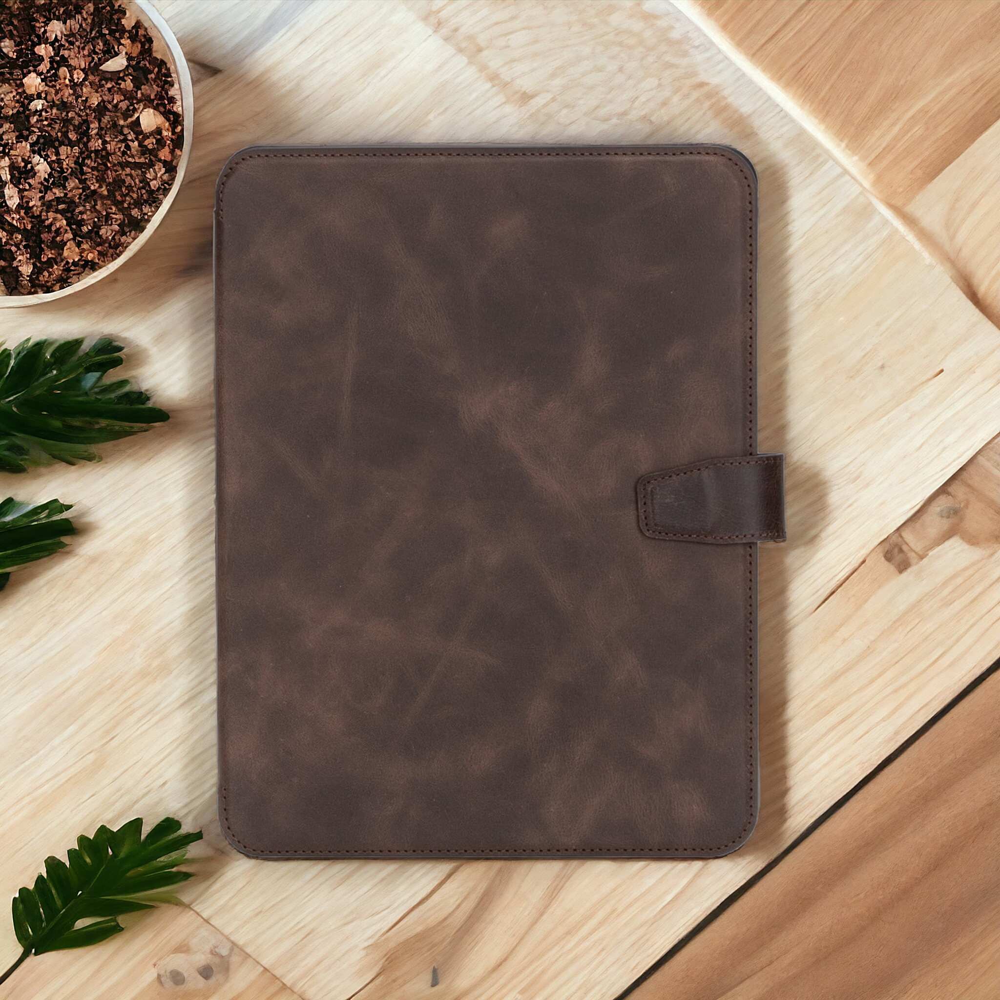 Apple iPad Air 4.nesil uyumlu, 10.9 inç Hakiki Deri, El Yapımı Kılıf, Antik Kahve