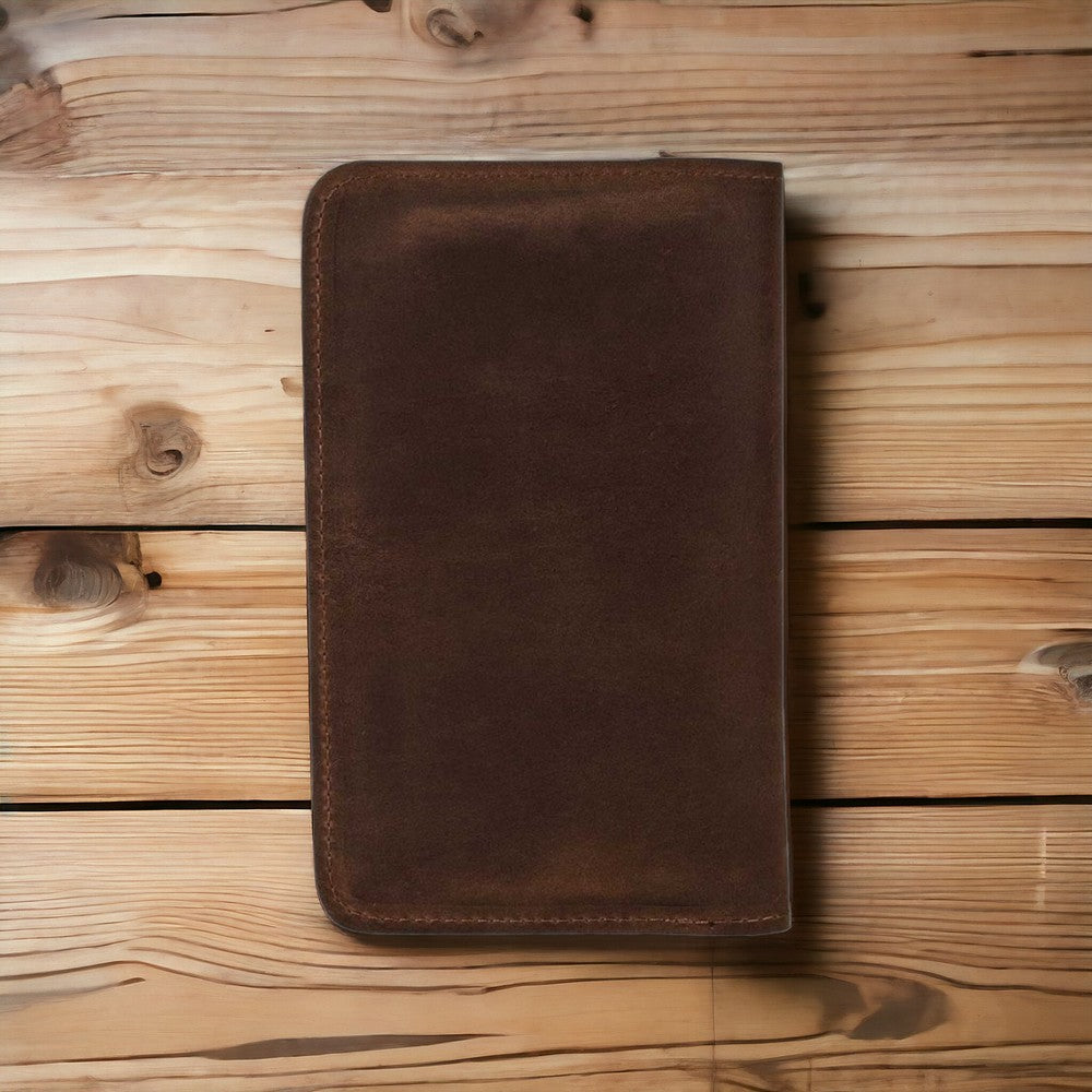 Hakiki Deri, El Yapımı, Cüzdanlı Pasaport Kılıfı, 4 Adet Kart Bölmesi, Acı Kahve