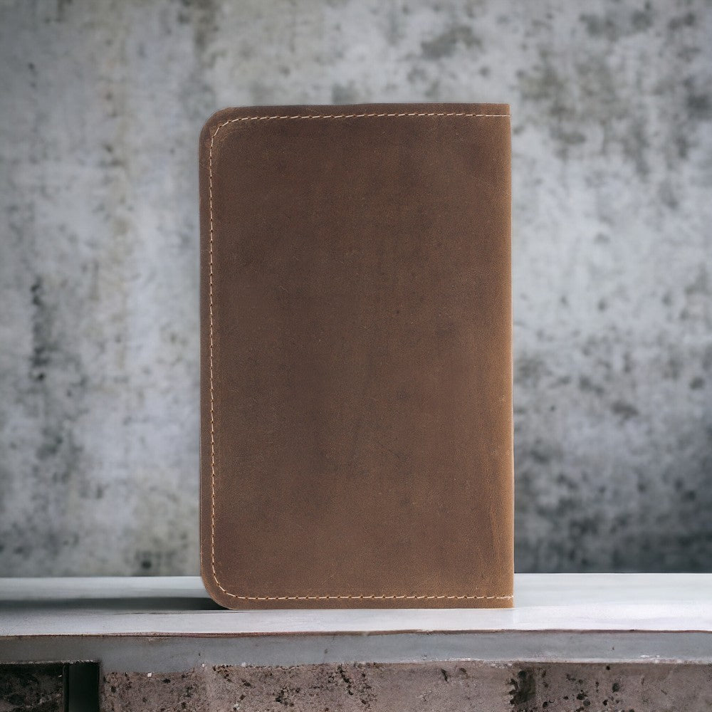 Deri Cüzdanlı Pasaport Kılıfı, 4 Adet Kart Bölmesi, Karamel