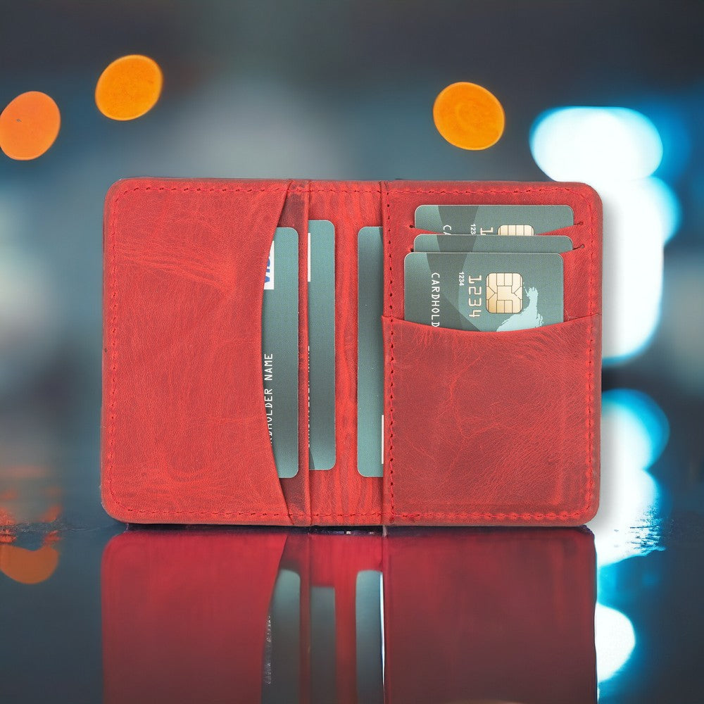 Dalfsen Hakiki Deri, El Yapımı Kartlık, 6 Kart Kapasiteli, G4 Kırmızı
