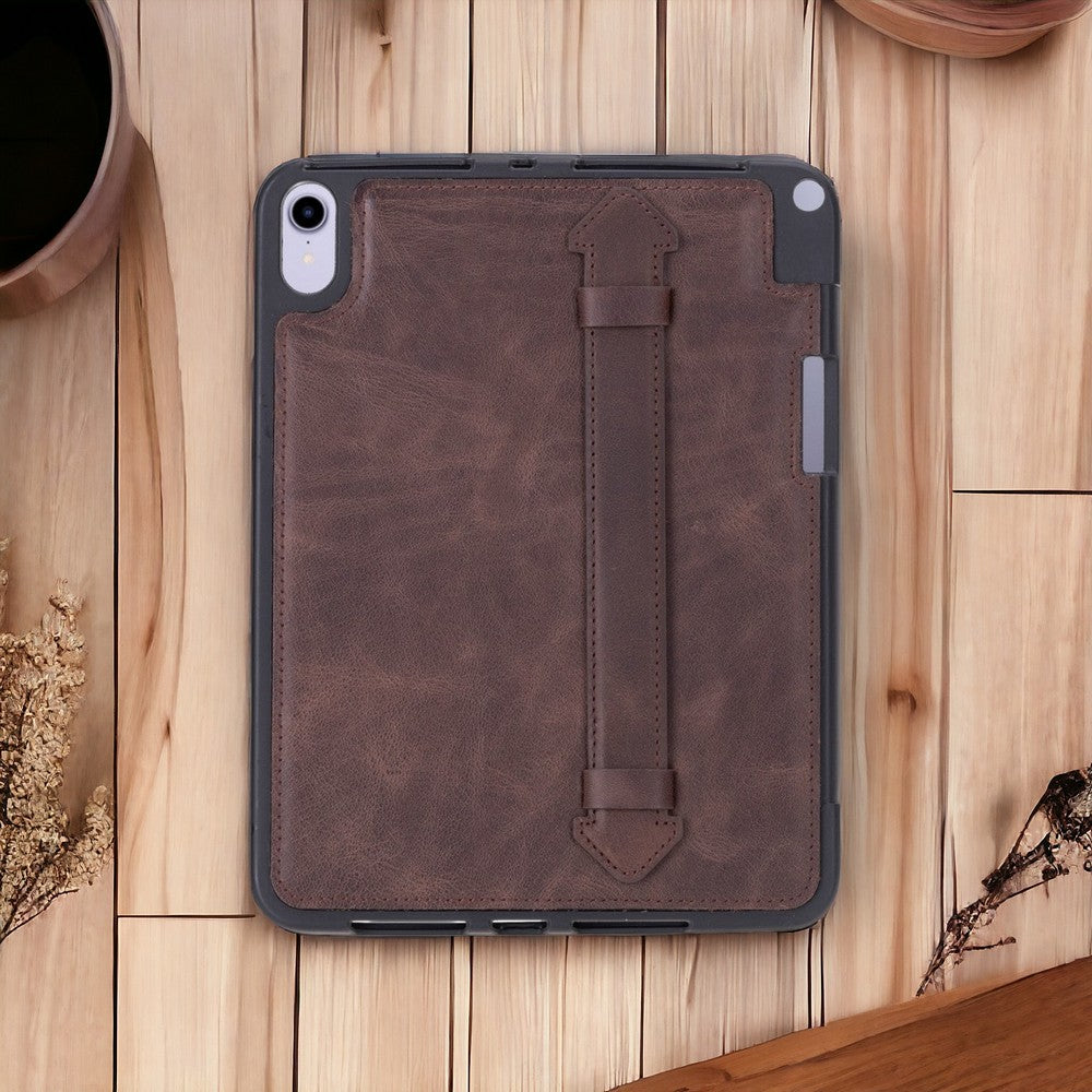 Apple iPad mini 6.nesil uyumlu, 8.3 inç Hakiki Deri, El Yapımı Kılıf, Koyu Kahve