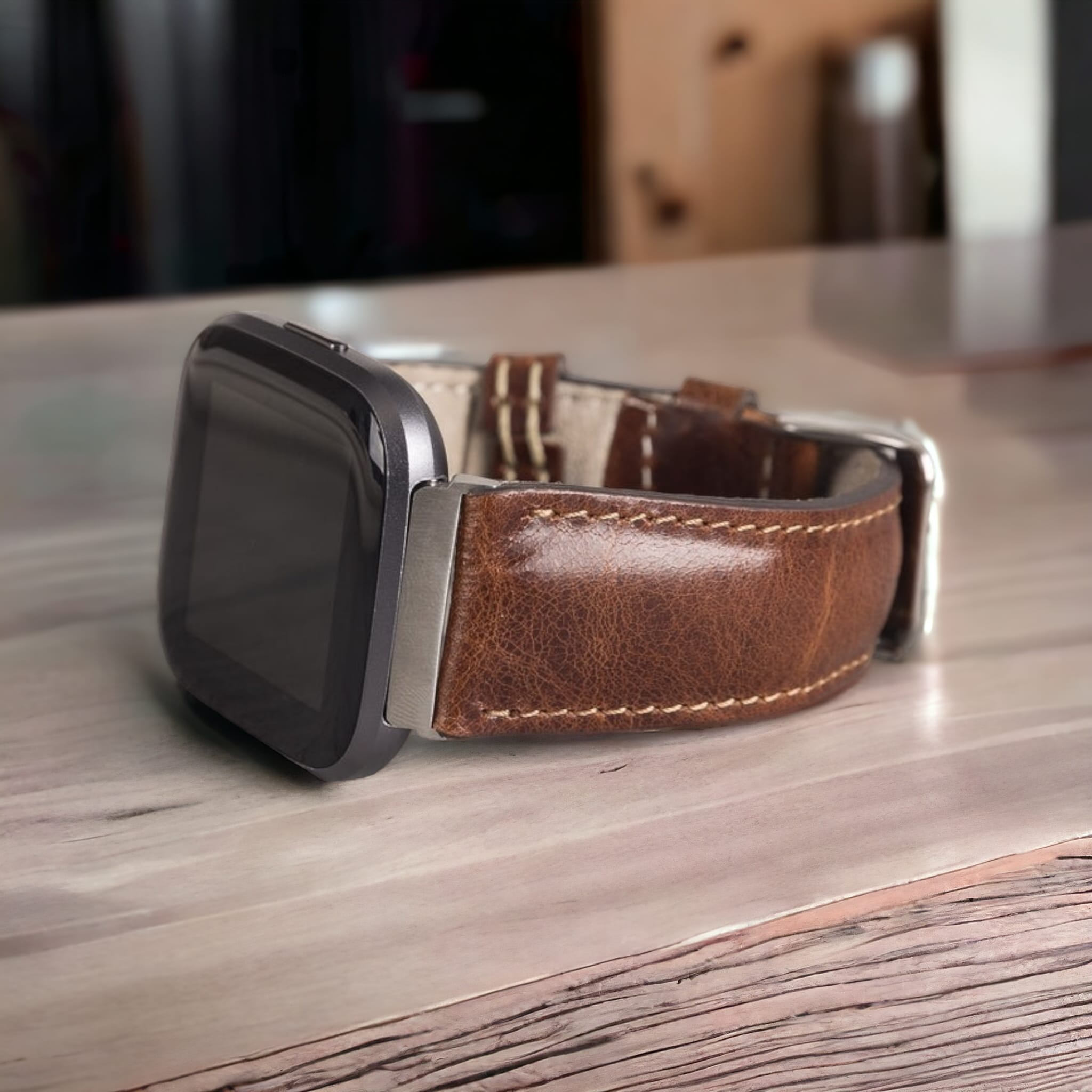Fitbit Versa, Lite, Sense Serileri İle uyumlu, Deri Saat Kordonu, Gölgeli Taba