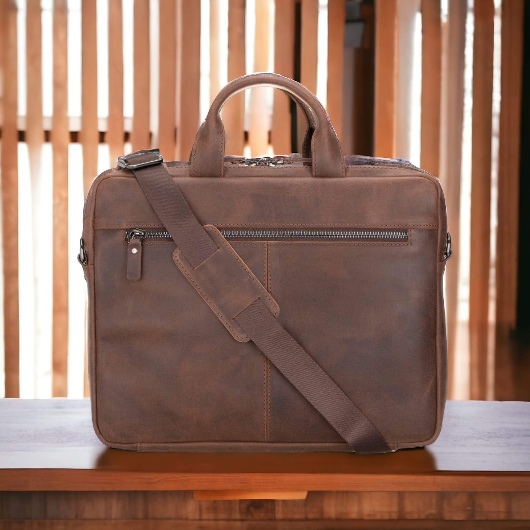 Apollo 13-14 inç MacBook ve PC uyumlu, Hakiki Deri, El Yapımı Çanta, AA12 Kahve
