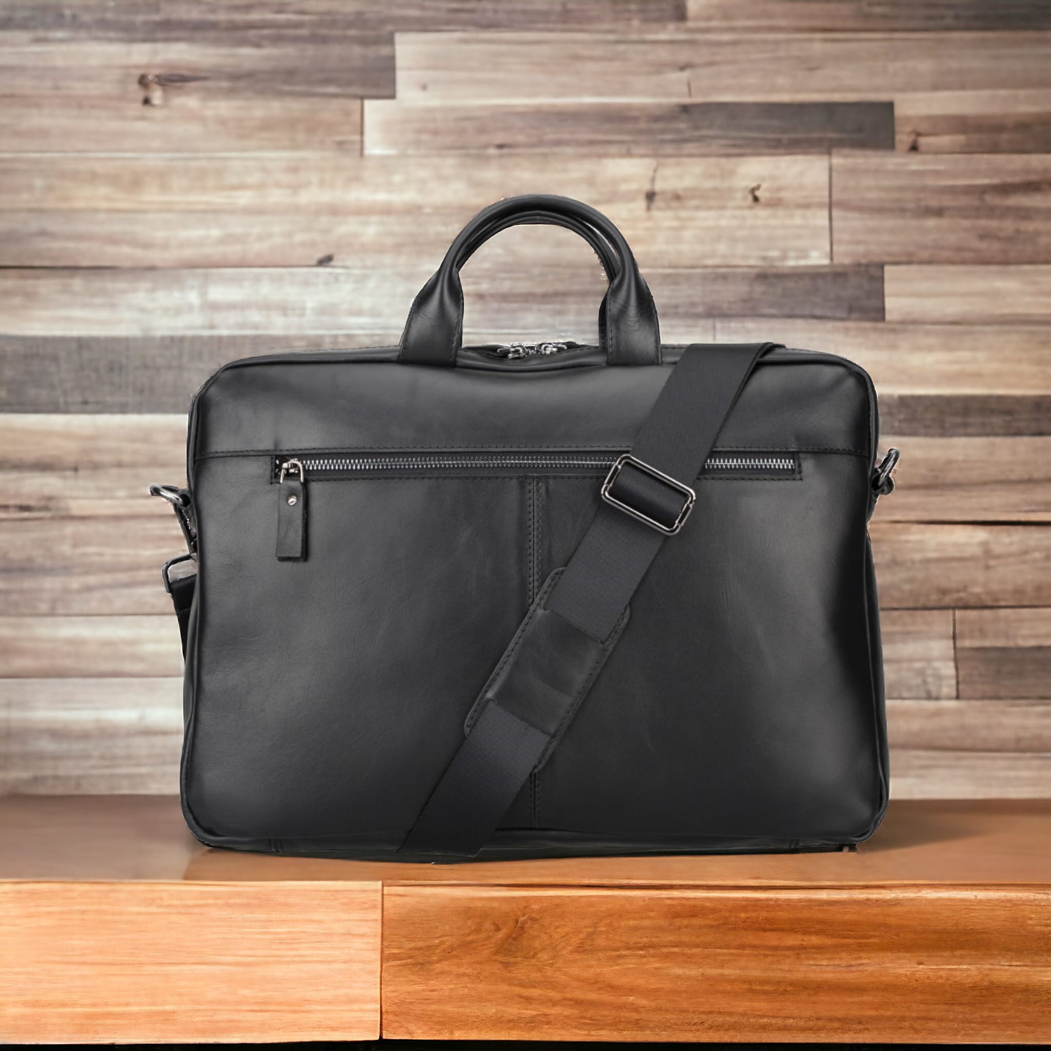 Apollo 15-16 inç MacBook ve PC uyumlu, Hakiki Deri, El Yapımı Çanta, Rustik Siyah