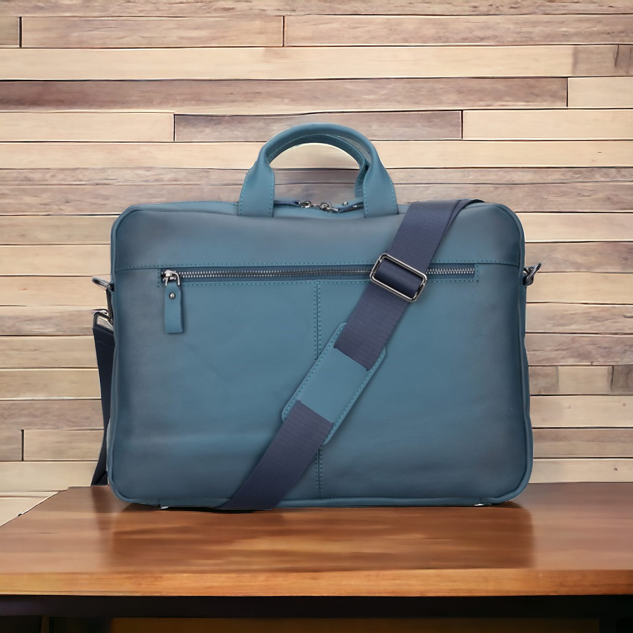 Apollo 15-16 inç MacBook ve PC uyumlu, Hakiki Deri, El Yapımı Çanta, Mavi