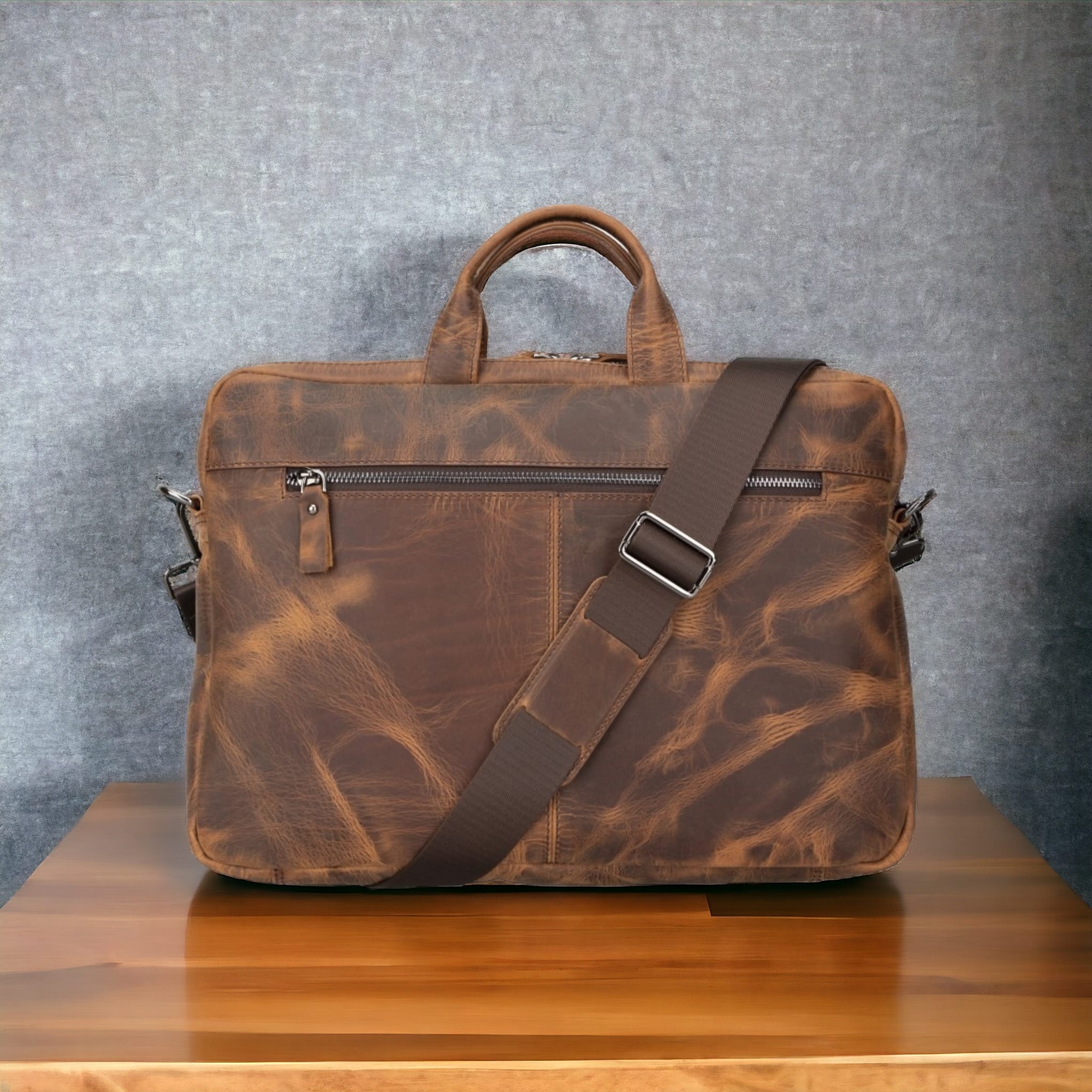 Apollo 15-16 inç MacBook ve PC uyumlu, Hakiki Deri, El Yapımı Çanta, Antik Kahve