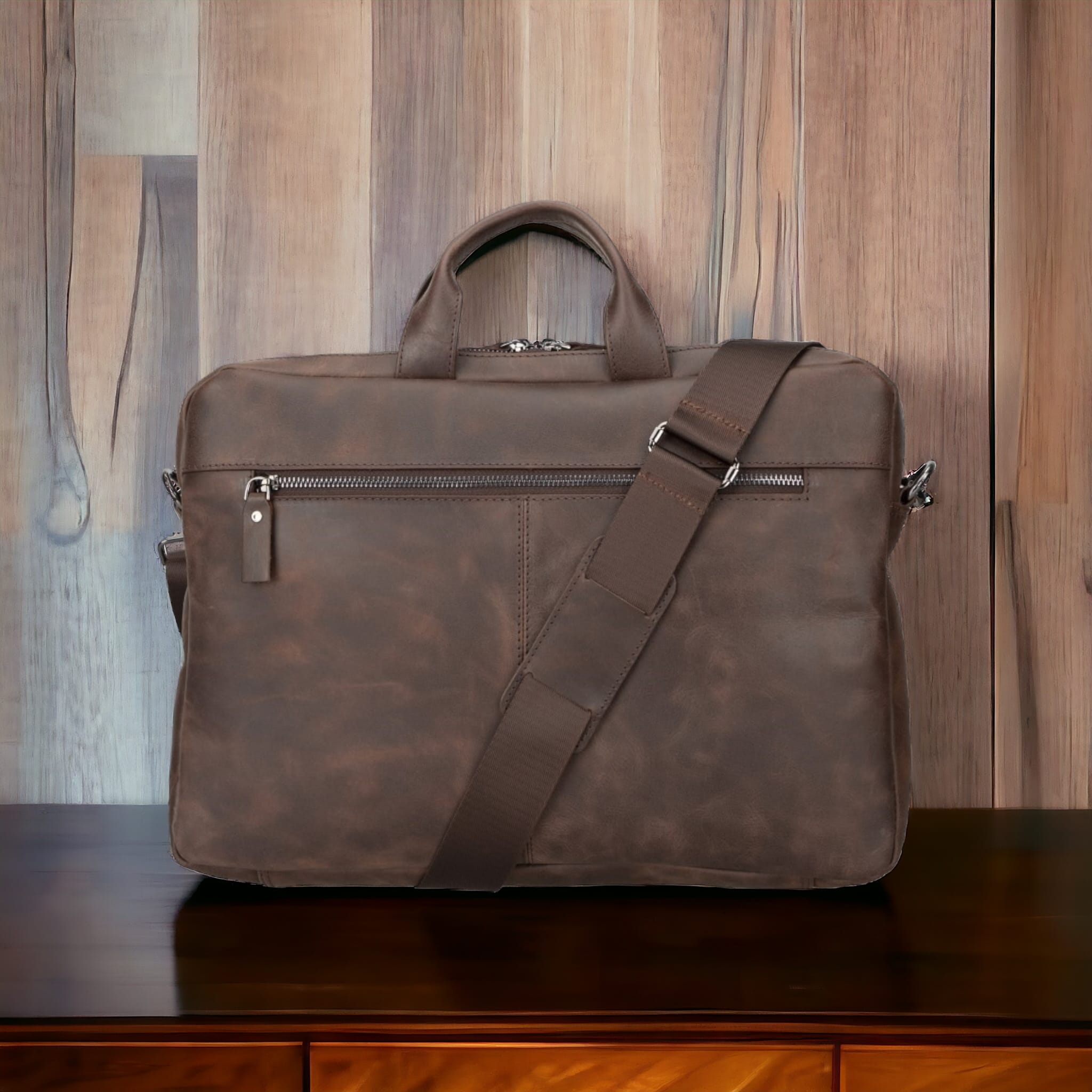 Apollo 13-14 inç MacBook ve PC uyumlu, Hakiki Deri, El Yapımı Çanta, Antik Koyu Kahve