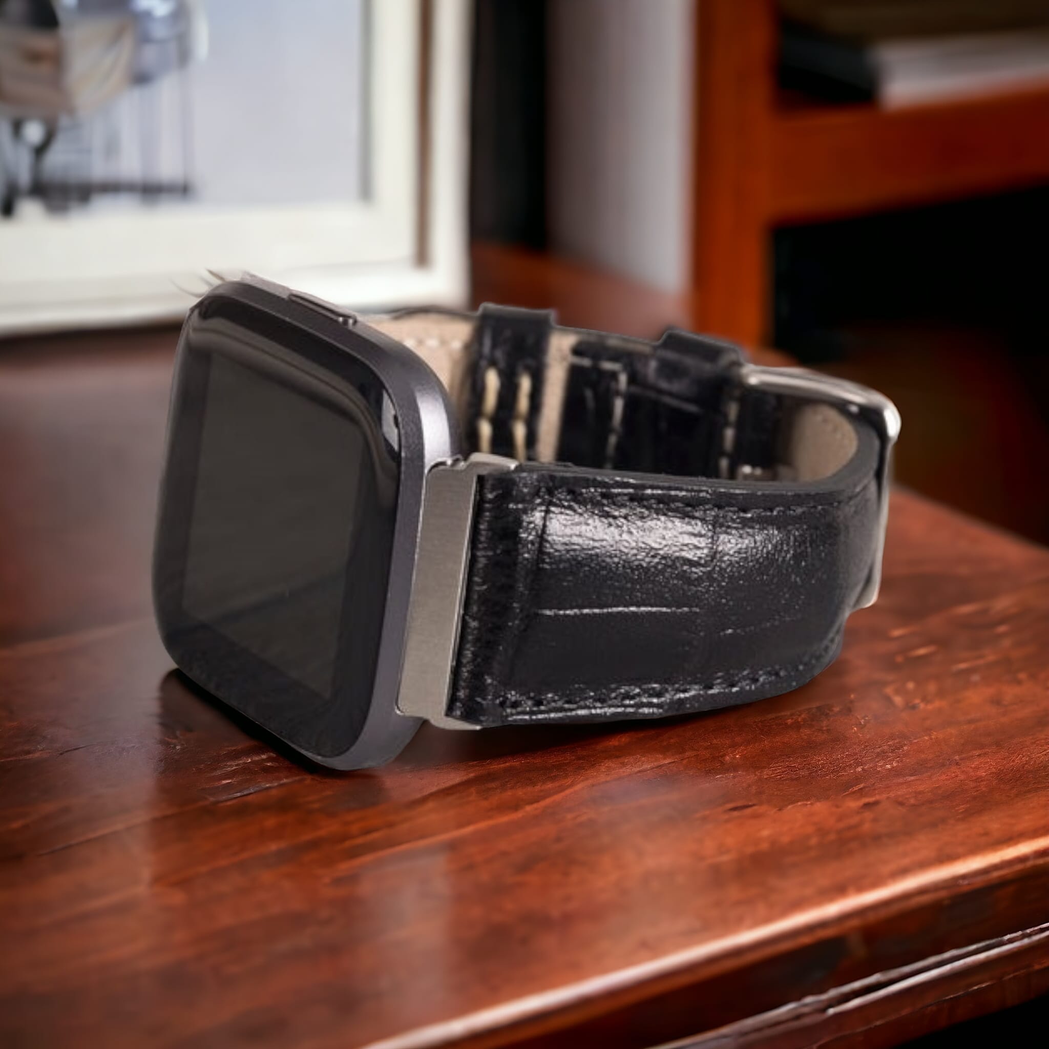 Fitbit Versa, Lite, Sense Serileri İle uyumlu, Deri Saat Kordonu, Siyah Timsah Deri