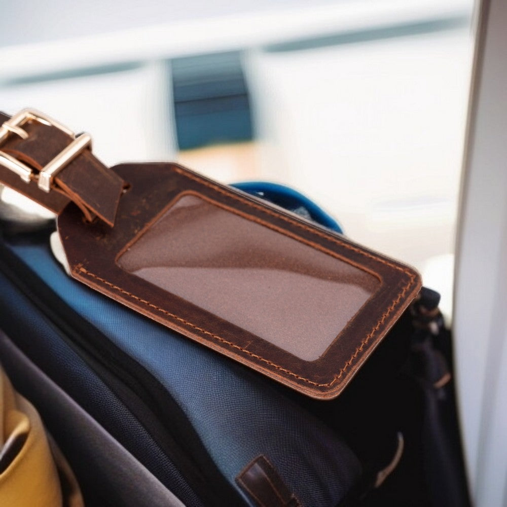 Uno Hakiki Deri, El Yapımı Valiz Etiketi, Adres Pencereli, Antik Kahve