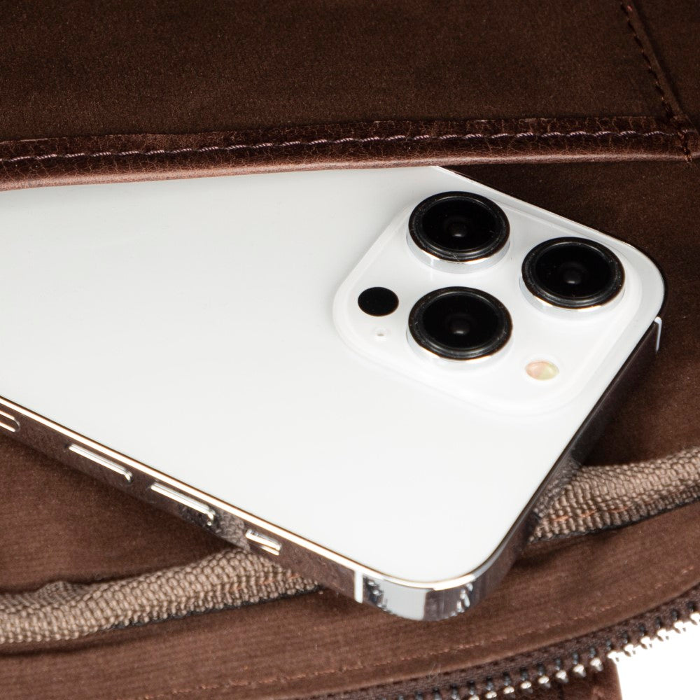 Apollo 13-14 inç MacBook ve PC uyumlu, Hakiki Deri, El Yapımı Çanta, Antik Koyu Kahve