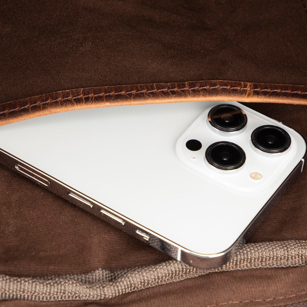 Apollo 13-14 inç MacBook ve PC uyumlu, Hakiki Deri, El Yapımı Çanta, Antik Kahve