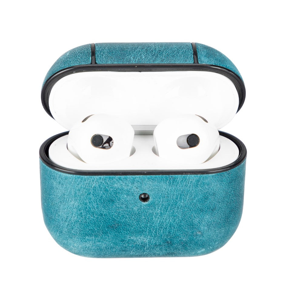 Apple AirPods 3.nesil uyumlu, Hakiki Deri, El Yapımı Kılıf, Juni AA32 Mavi