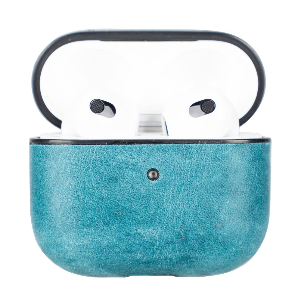 Apple AirPods 3.nesil uyumlu, Hakiki Deri, El Yapımı Kılıf, Juni AA32 Mavi