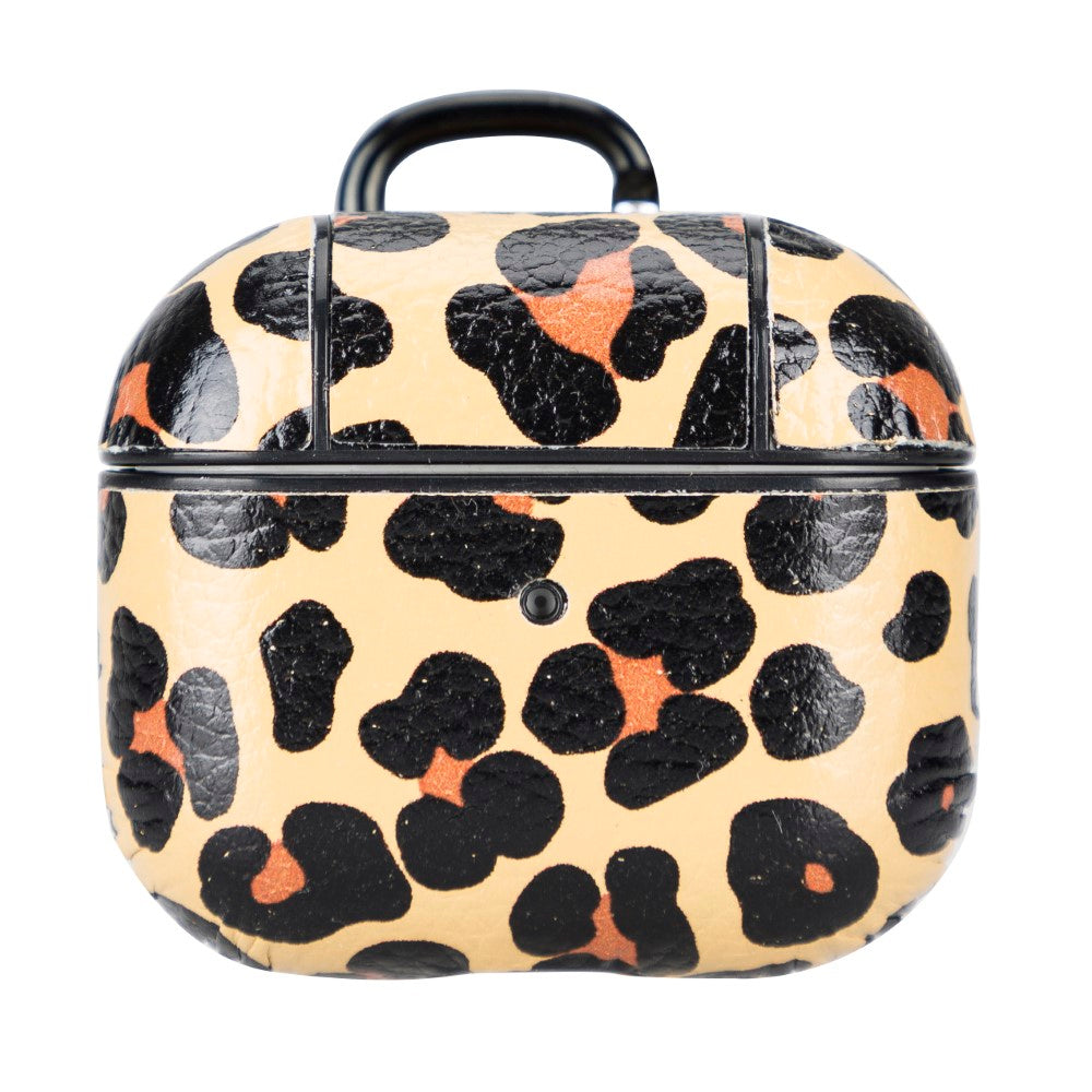 Apple AirPods 3.nesil uyumlu, Hakiki Deri, El Yapımı Kılıf, Juni Leopar Baskılı