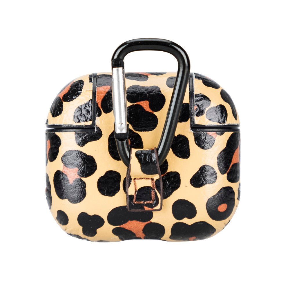 Apple AirPods 3.nesil uyumlu, Hakiki Deri, El Yapımı Kılıf, Juni Leopar Baskılı