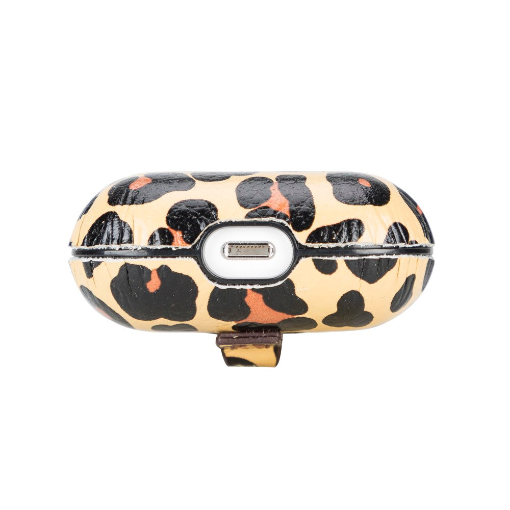 Apple AirPods 3.nesil uyumlu, Hakiki Deri, El Yapımı Kılıf, Juni Leopar Baskılı