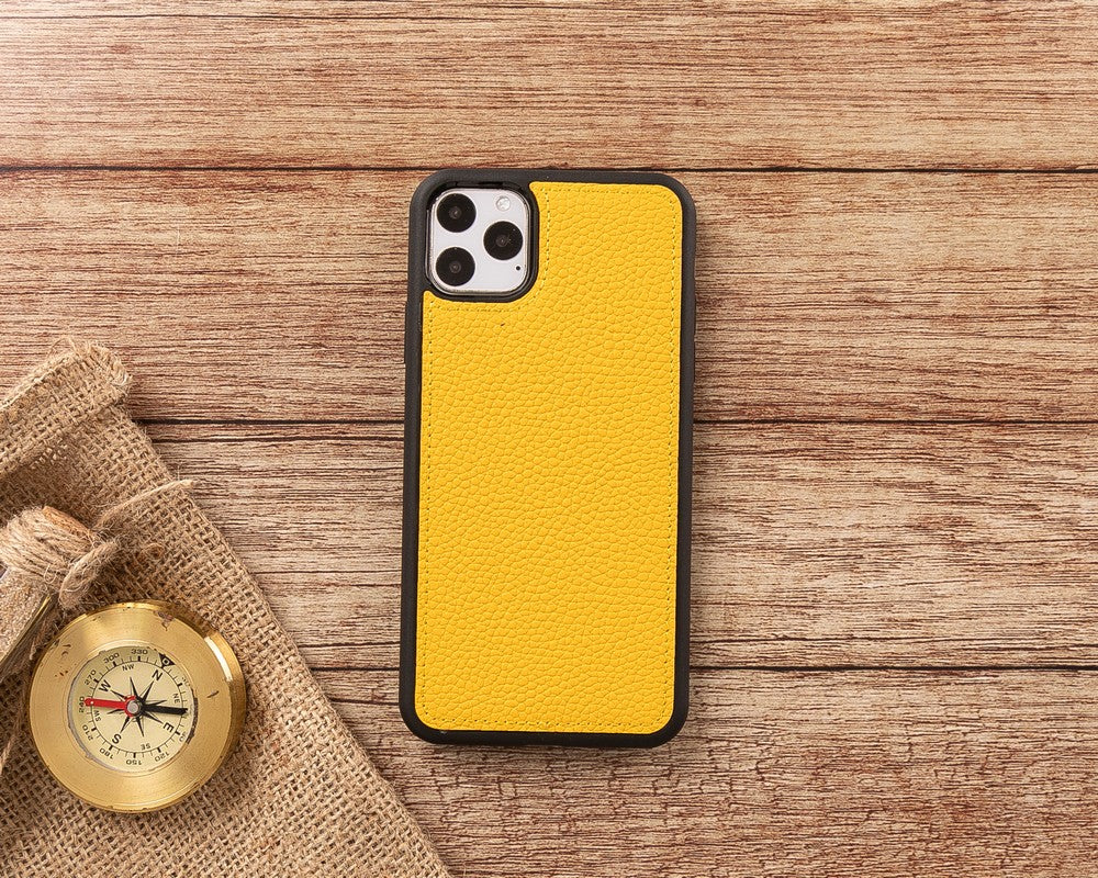 Apple iPhone 11 Pro Max uyumlu, Hakiki Deri, El Yapımı, Cüzdanlı Kılıf, FL12 Sarı