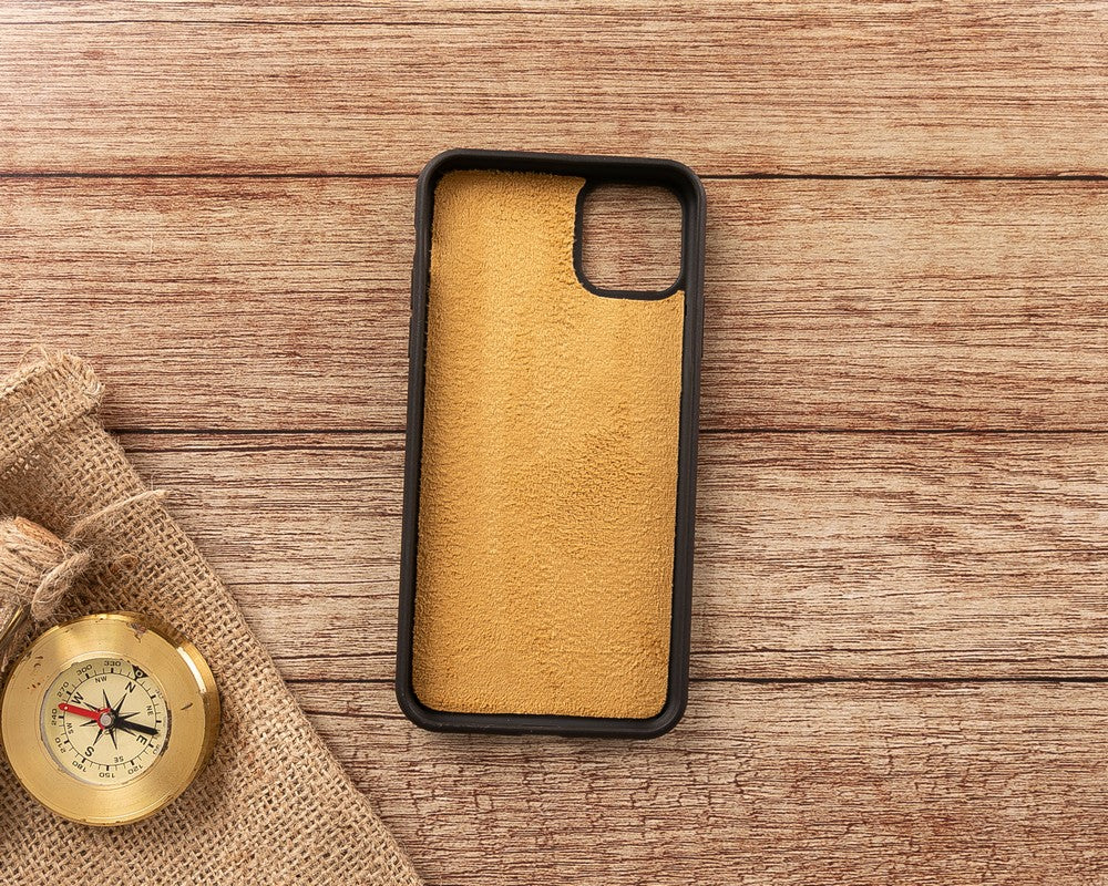 Apple iPhone 11 Pro Max uyumlu, Hakiki Deri, El Yapımı, Cüzdanlı Kılıf, FL12 Sarı