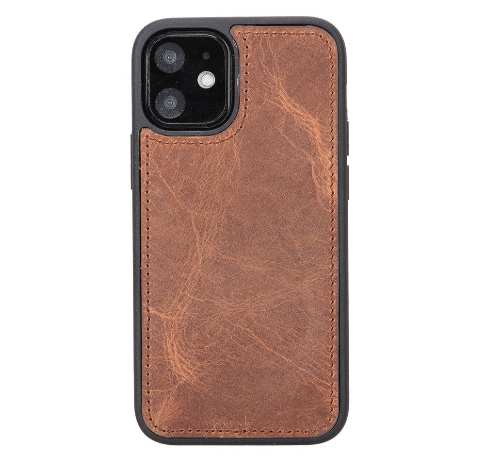Apple iPhone 12 mini uyumlu, Hakiki Deri, El Yapımı, Cüzdanlı Kılıf, G2 Antik Kahve