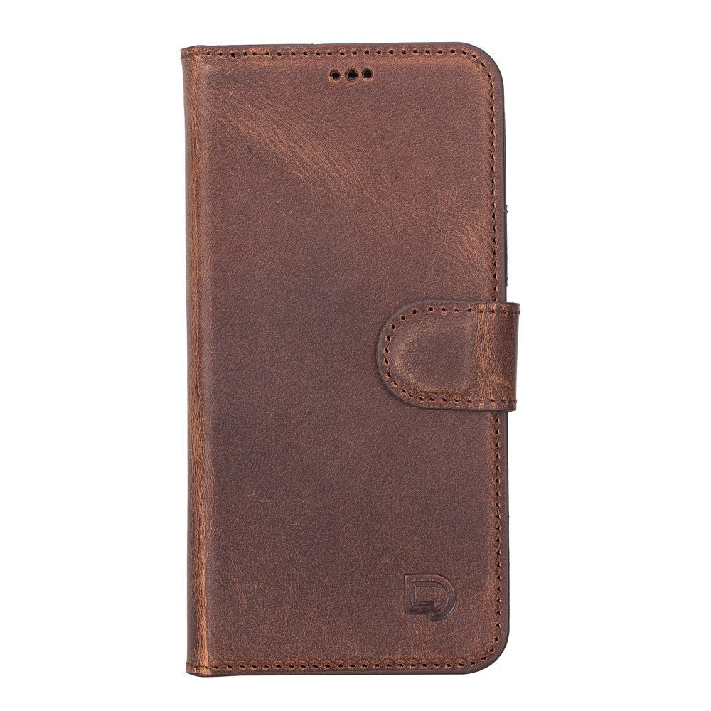 Apple iPhone 12 Pro uyumlu, Hakiki Deri, El Yapımı, Cüzdanlı Kılıf, Antik Kahve