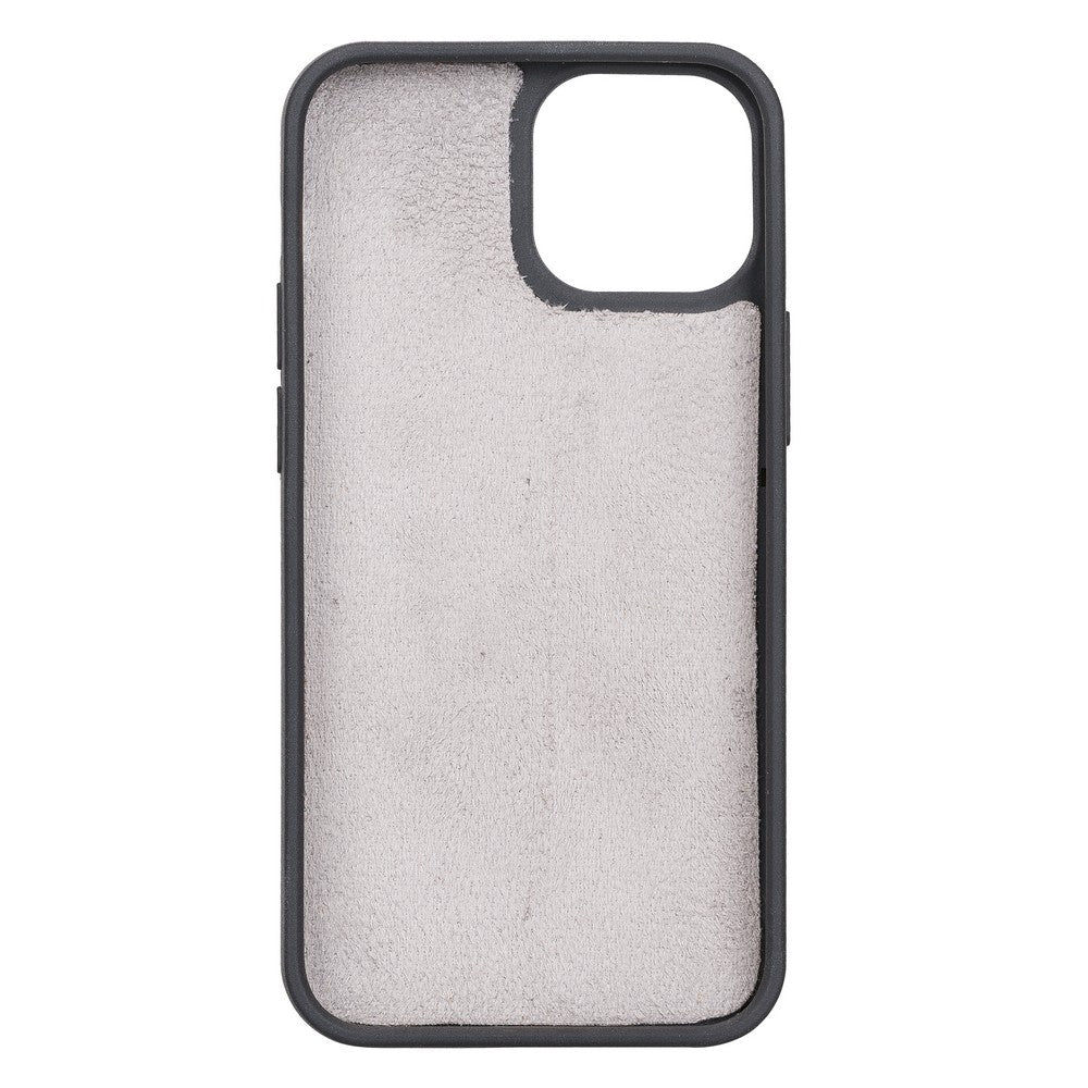 Apple iPhone 13 Mini uyumlu, Hakiki Deri, El Yapımı, Cüzdanlı Kılıf, Gölgeli Gri