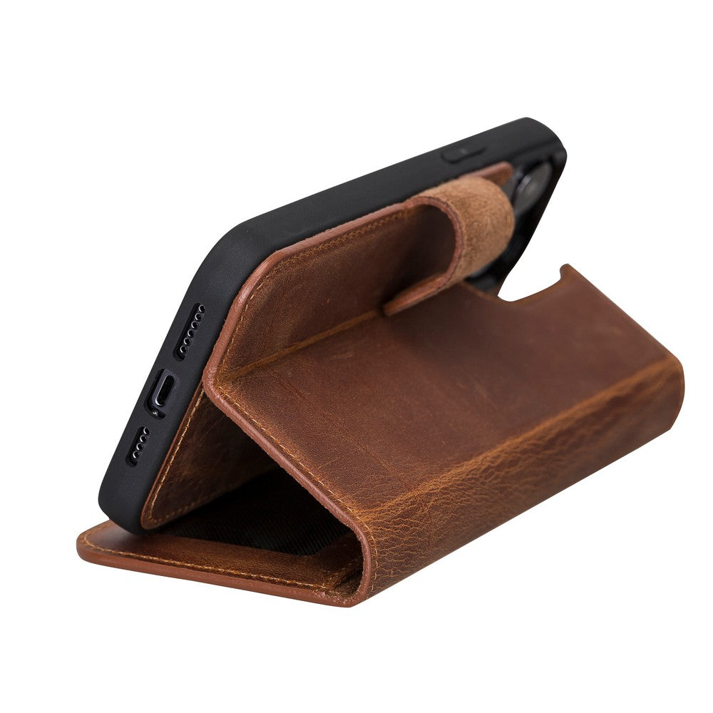 Apple iPhone 13 Pro Max uyumlu, Hakiki Deri, El Yapımı, Cüzdanlı Kılıf, G2