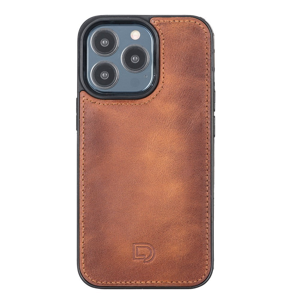 Apple iPhone 13 Pro uyumlu, Hakiki Deri, El Yapımı, Cüzdanlı Kılıf, Antik Taba